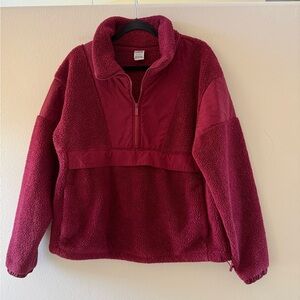 Victoria's Secret Burgundy Sherpa Fleece Sweatshirt With 1/2 Zip And Pockets
